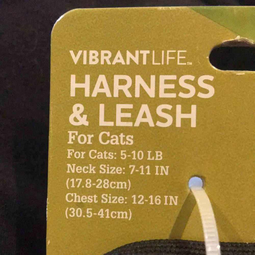 Vibrant life black and white harness and leash for cats. NWT
